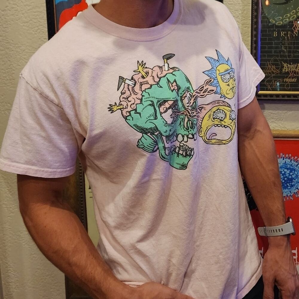 Rick and Morty Adult Swim Short Sleeve Shirt Pink Large